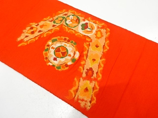 JAPANESE KIMONO / NAGOYA OBI / SILK / TSUMUGI / WOVEN FLORAL CREST & FLORAL SARASA